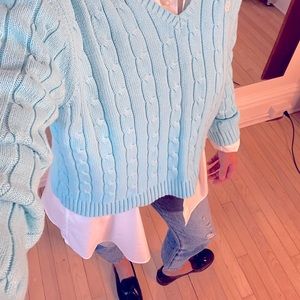 Baby blue Chaps v-neck cable knit sweater - size large